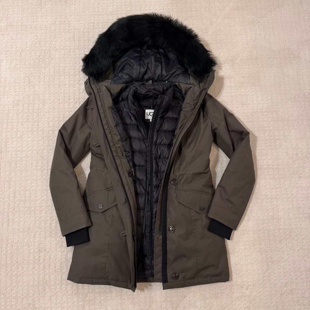 UGG Olive Brown Adirondack parka with puffer vest insert size xs winter coat